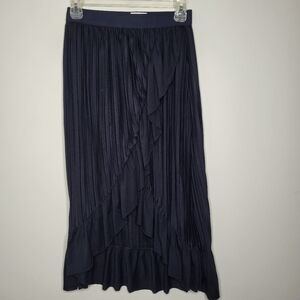 Anthropologie Sundays Pleated Ruffle Maxi Skirt Navy Blue Size 0 Romantic  $178